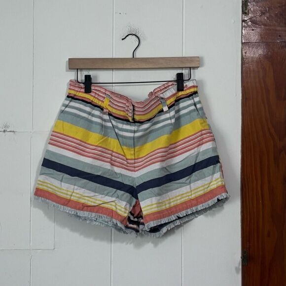 Loft linen blend bold striped frayed Beachy shorts size 10 - Picture 1 of 6